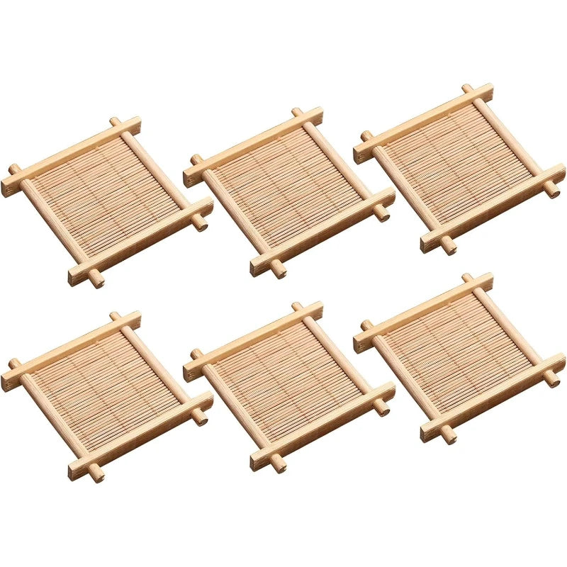 6-Piece Bamboo Tea Coaster Set for Espresso and Small Glass Cups