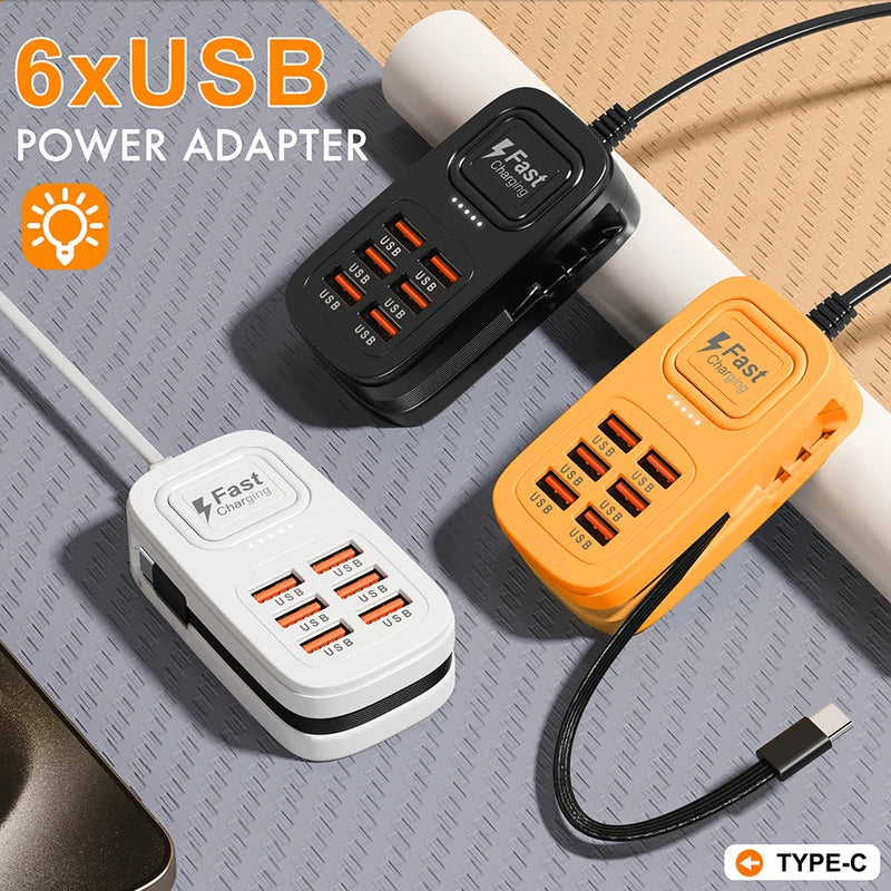 6-in-1 Desktop USB Charging Station with Fast Power Adapter - EU US UK Plug