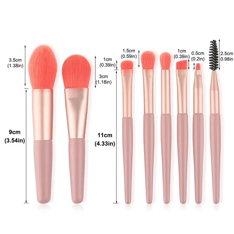 Set of 8 Soft Synthetic Makeup Brushes with Bag - Eye, Face, Foundation Tools