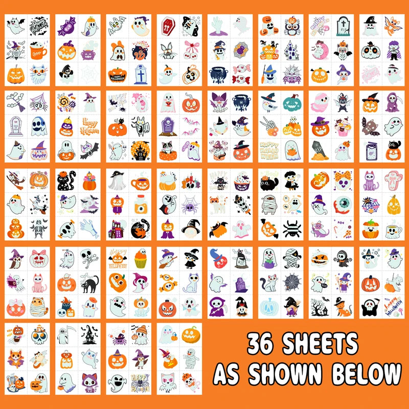 Glow-in-the-Dark Halloween Temporary Tattoos - 36 Sheets Party Decorations & Gifts