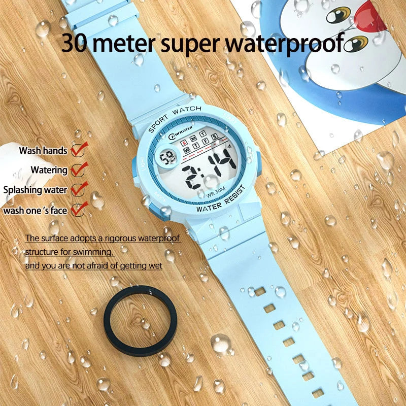 Children's Waterproof LED Alarm Clock with Night Light & Fashionable Color Options