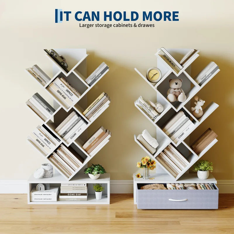 Tree Bookshelf with LED Lights 7-Tier Narrow Bookcase Storage Rack for Small Spaces
