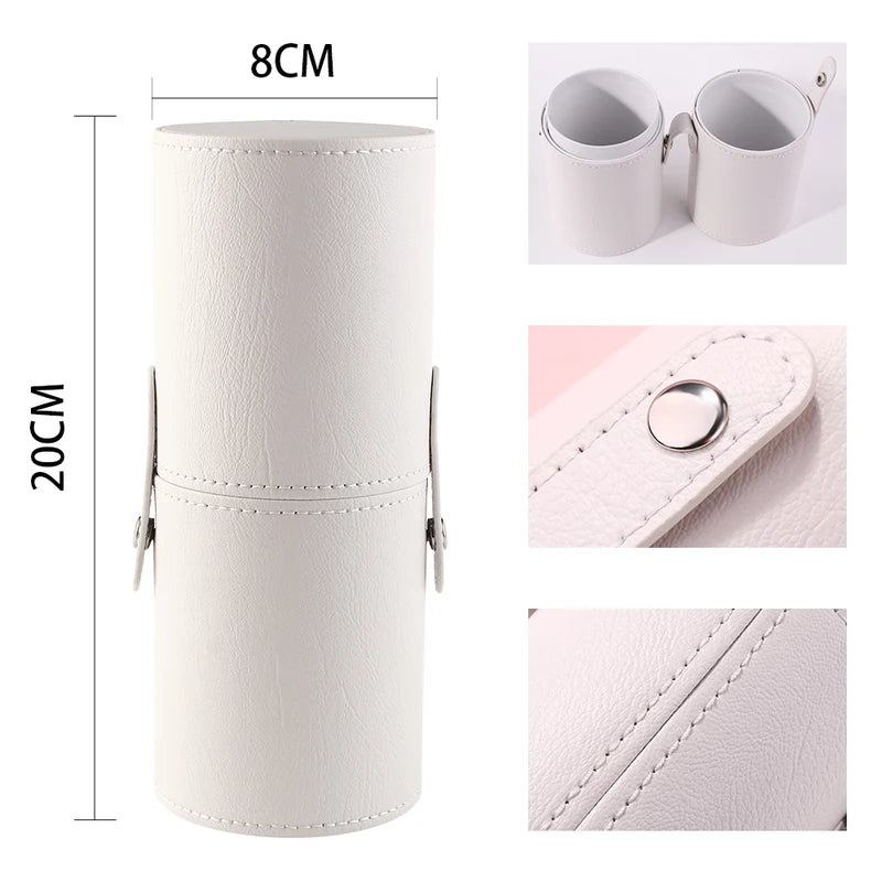 Large Makeup Brush Organizer Case PU Leather Travel Storage Cylinder