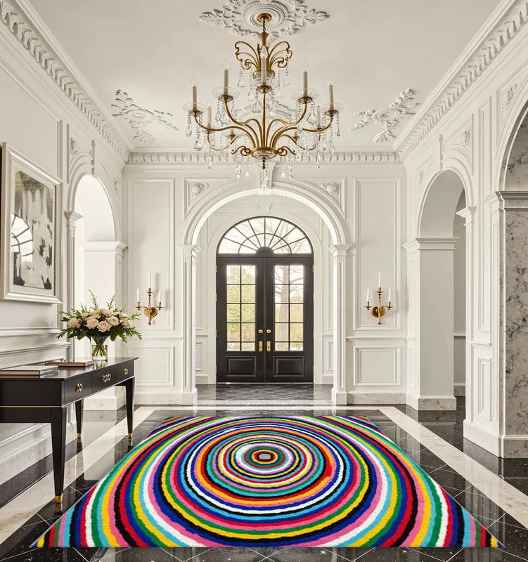 Colorful Rainbow Circle Area Rug Non-Slip Floor Mat for Living Room & Bedroom