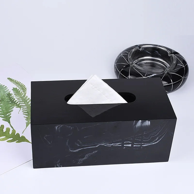 Resin Tissue Box Holder for Bathroom Kitchen Living Room - Black & White