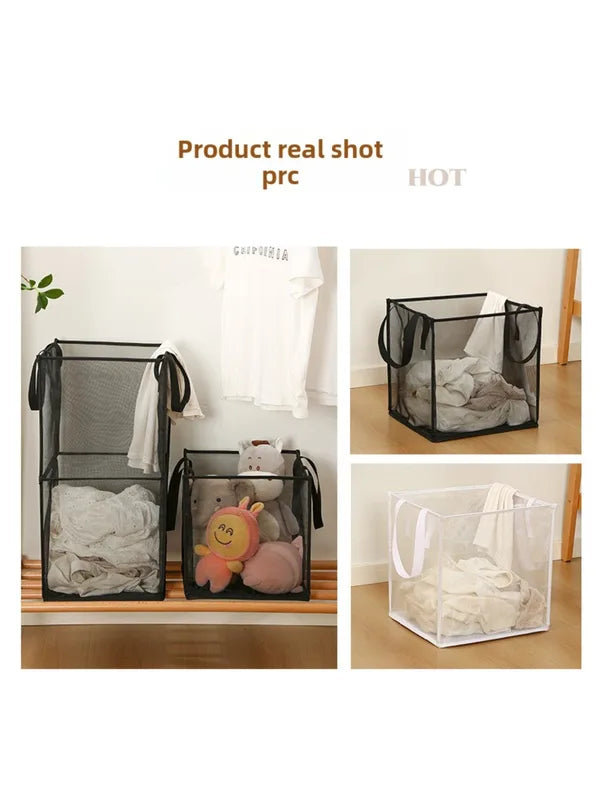 Foldable Large Mesh Laundry Hamper with Reinforced Handles - Collapsible Clothes Storage Basket
