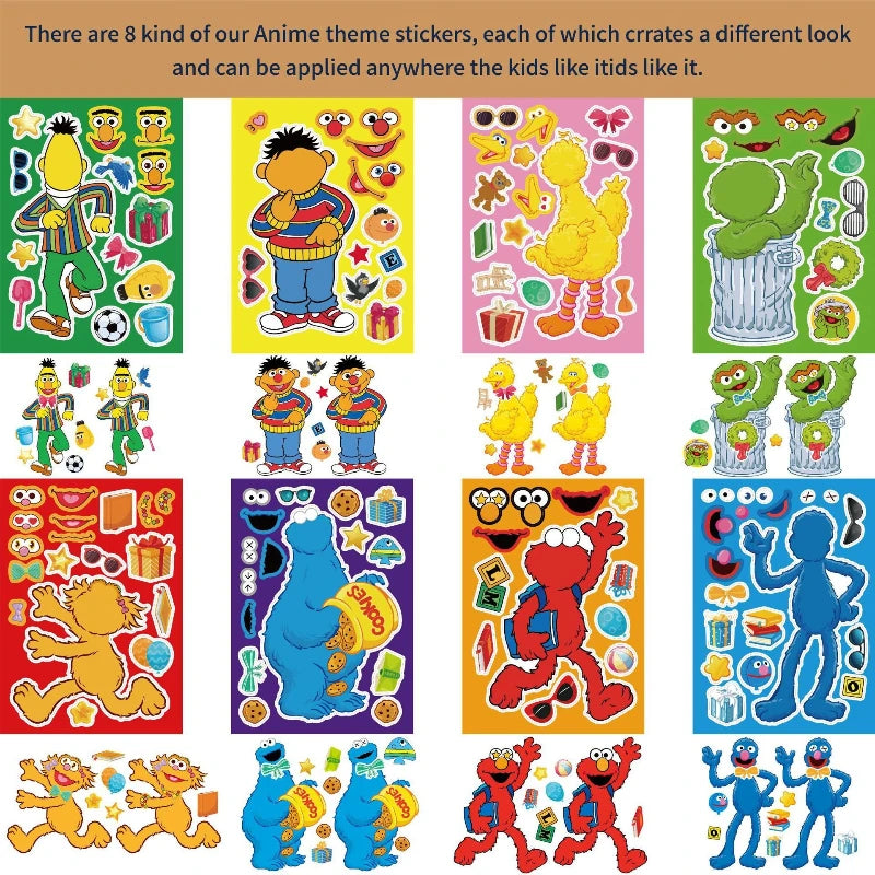 Kids Puzzle Sticker Set - 16 PVC Cartoon Face Make A Face Toys Party Favors