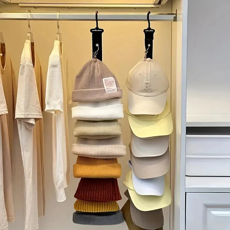 Stainless Steel Hat Rack with 8 Clips - Holds 16 Baseball Caps, Closet Organizer