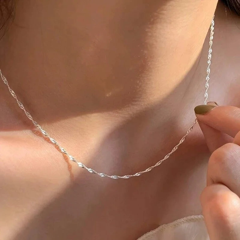 Elegant Silver & Gold Stainless Steel Water-Wave Necklace for Women - Ripple Clavicle Chain