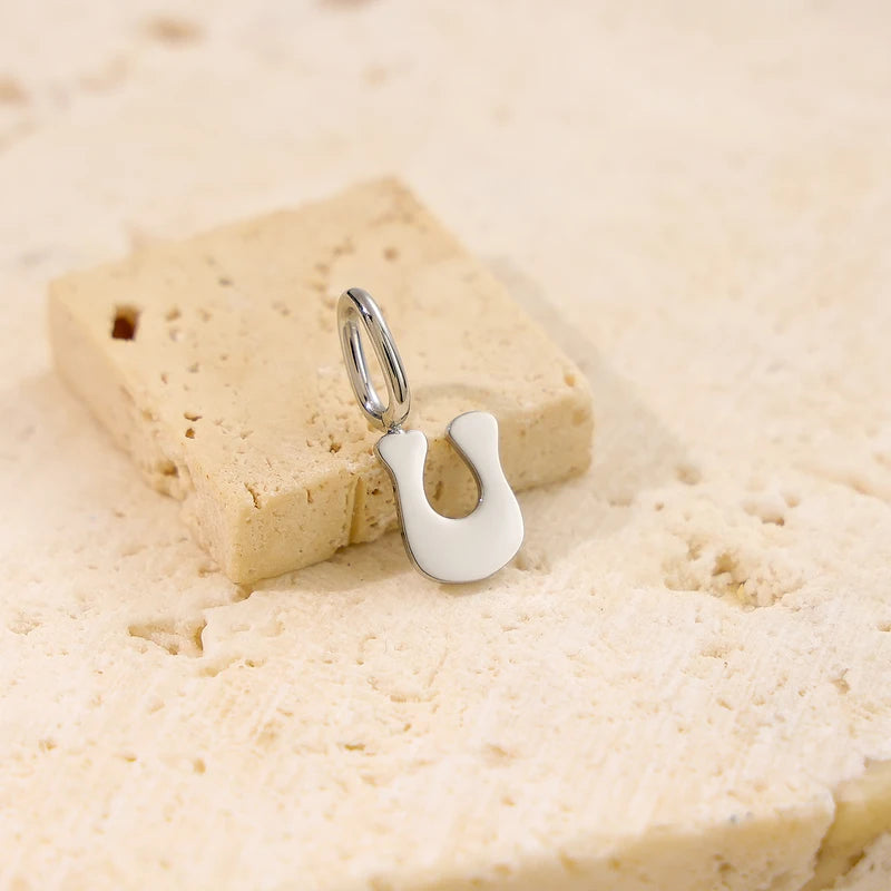 Minimalist Trendy Silver Initial Charm Pendant Stainless Steel Jewelry