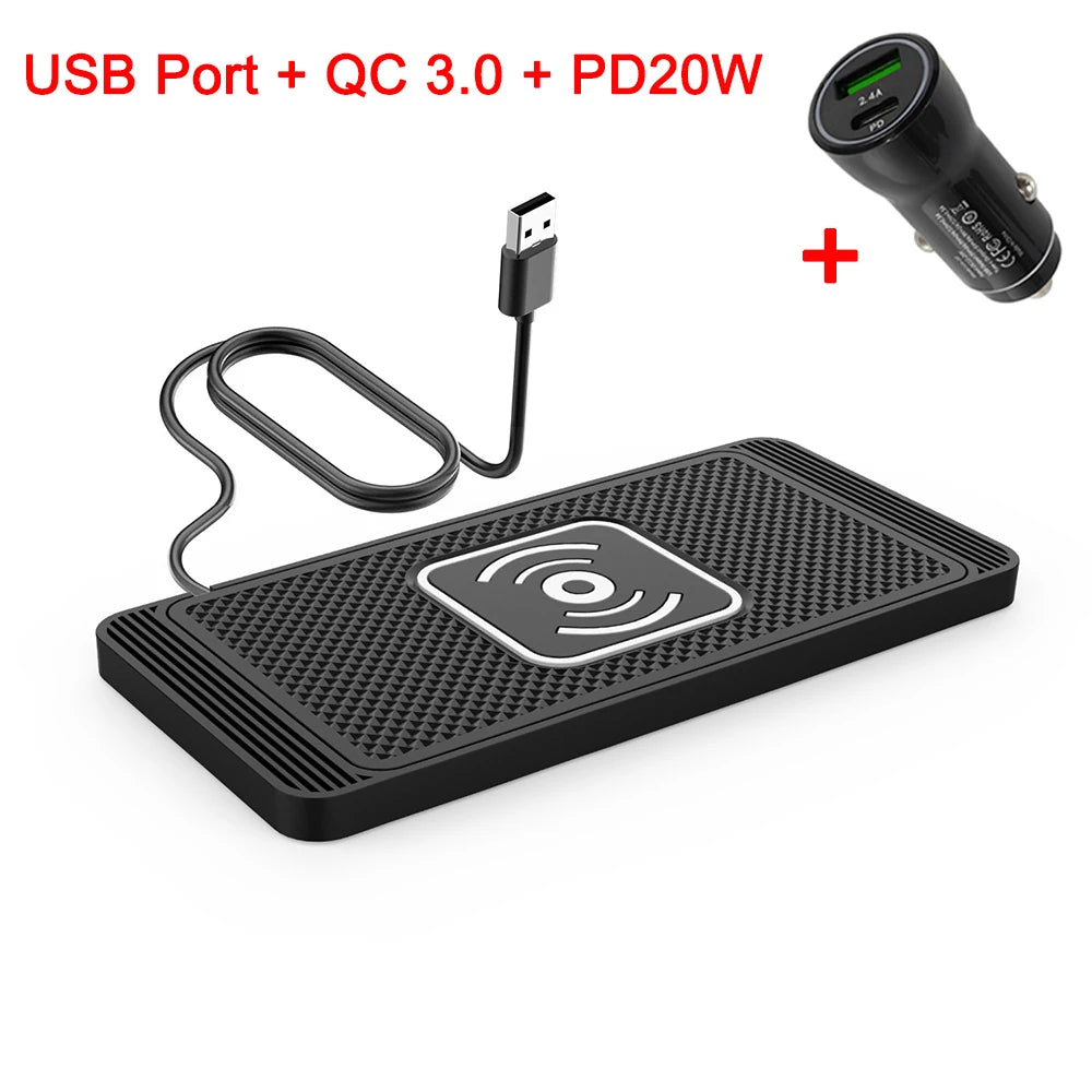 Wireless Car Charger Silicone Pad for iPhone and Samsung - Fast Charging Station