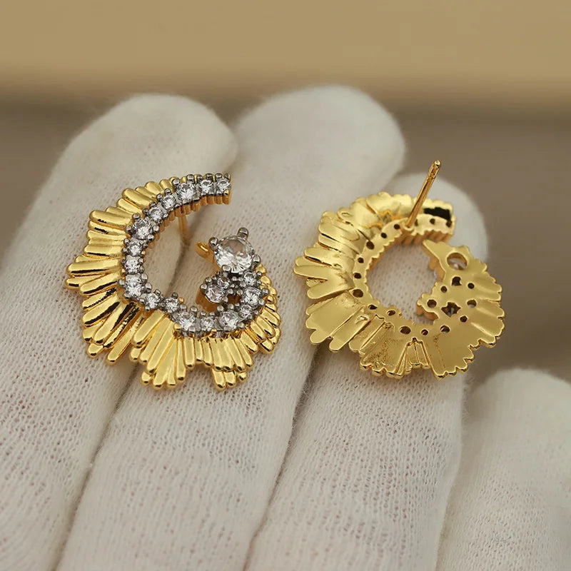 Irregular Heart Stud Earrings for Women - Zirconia Hollow Jewelry