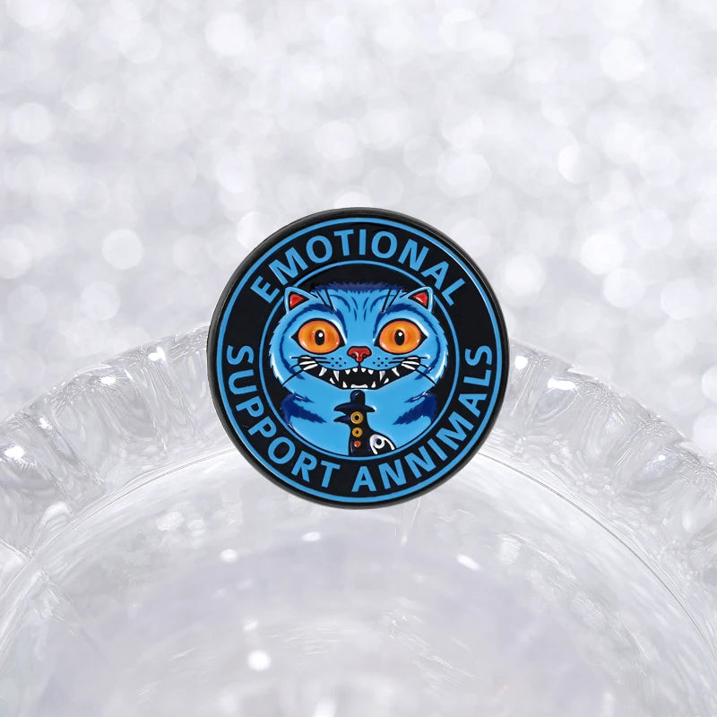 Emotional Support Animal Enamel Pins Cartoon Anime Brooches Blue Tiger Raven Jewelry Gift