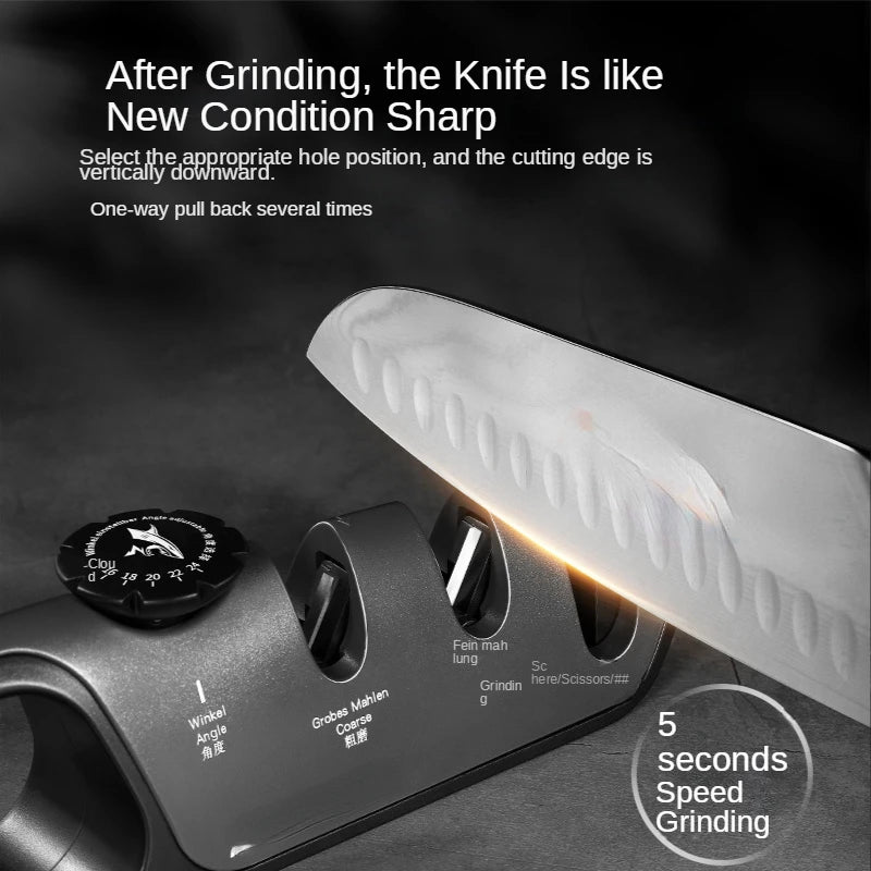 5-in-1 Adjustable Angle Kitchen Knife Sharpener with Scissor Blade Honing