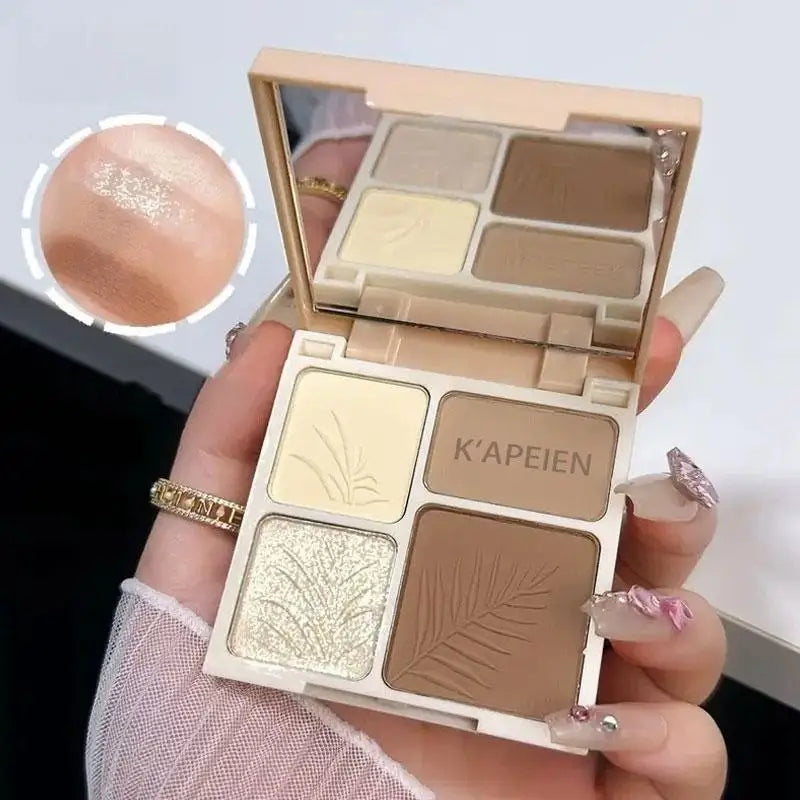 4-Color Matte Highlighter & Contouring Palette for Face & Nose Shaping
