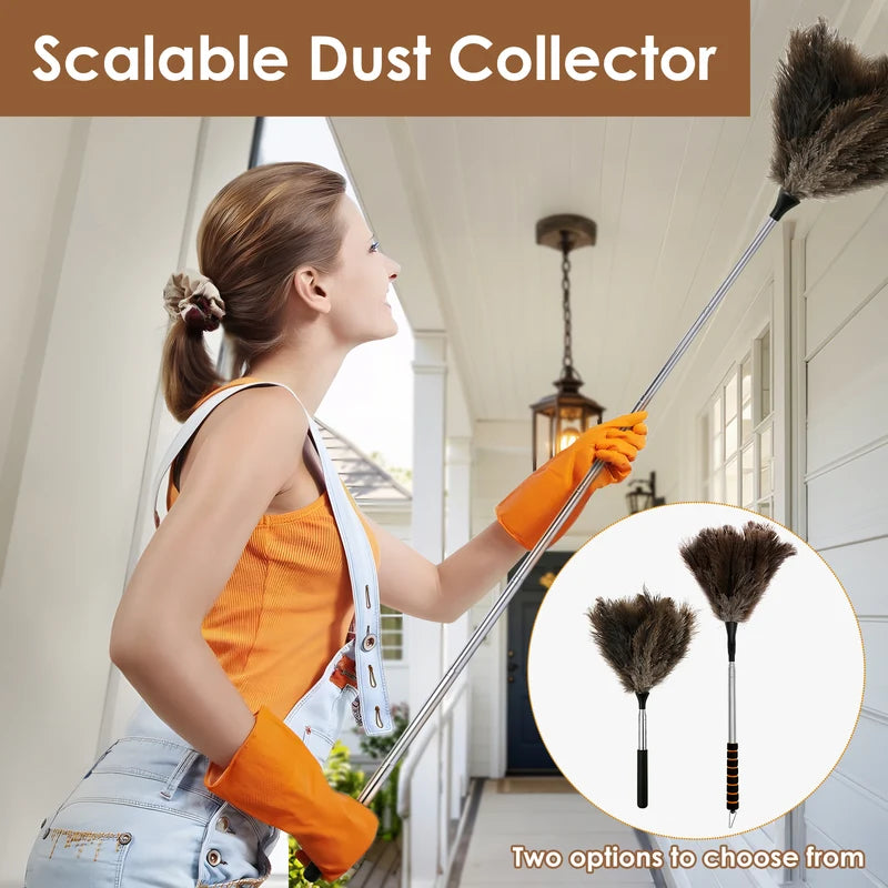 Extendable Ostrich Feather Duster for Ceiling Fans & Furniture Cleaning - Reusable Anti-Static Dusting Tool