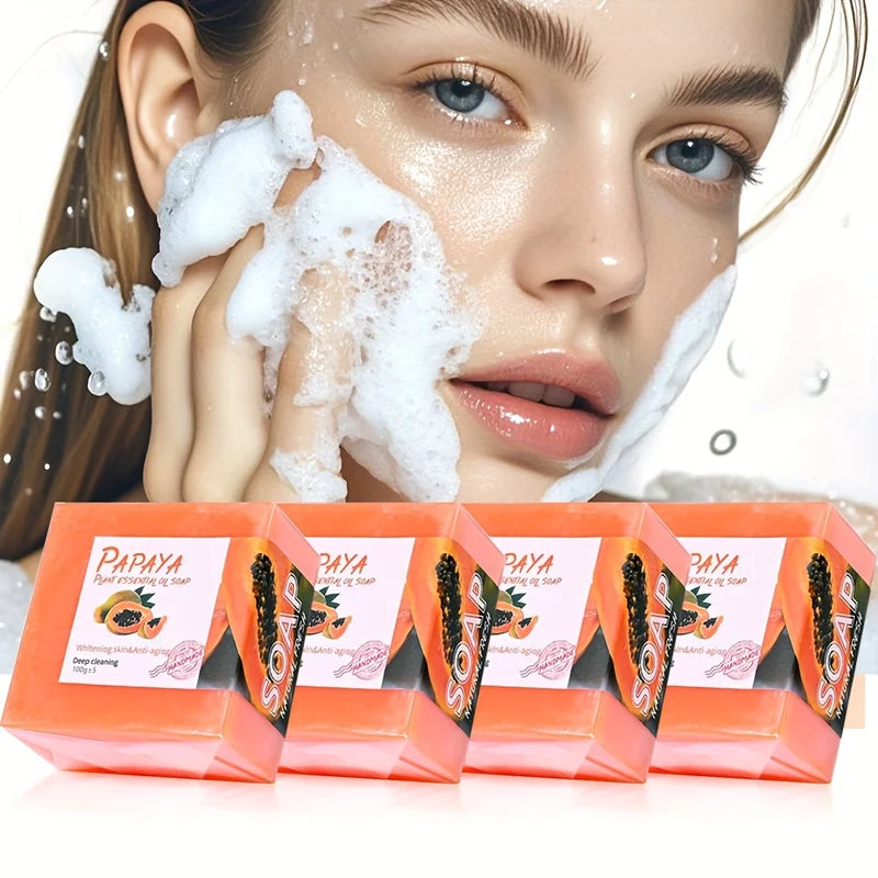 Papaya Essential Oil Soap for Face Cleansing Hydrating Whitening Natural Pink Rose 4pcs