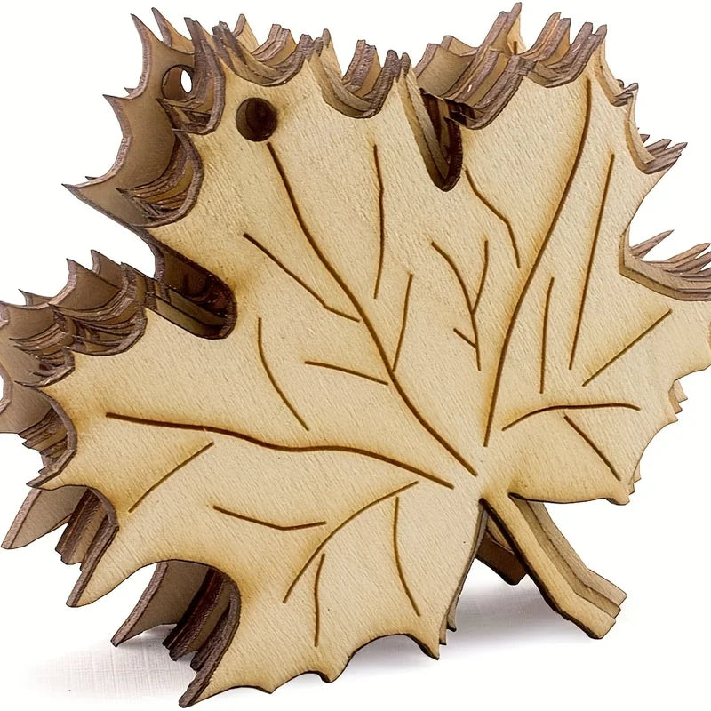 10pcs Wooden Maple Leaf Ornaments Fall Holiday Decorations Craft Supplies