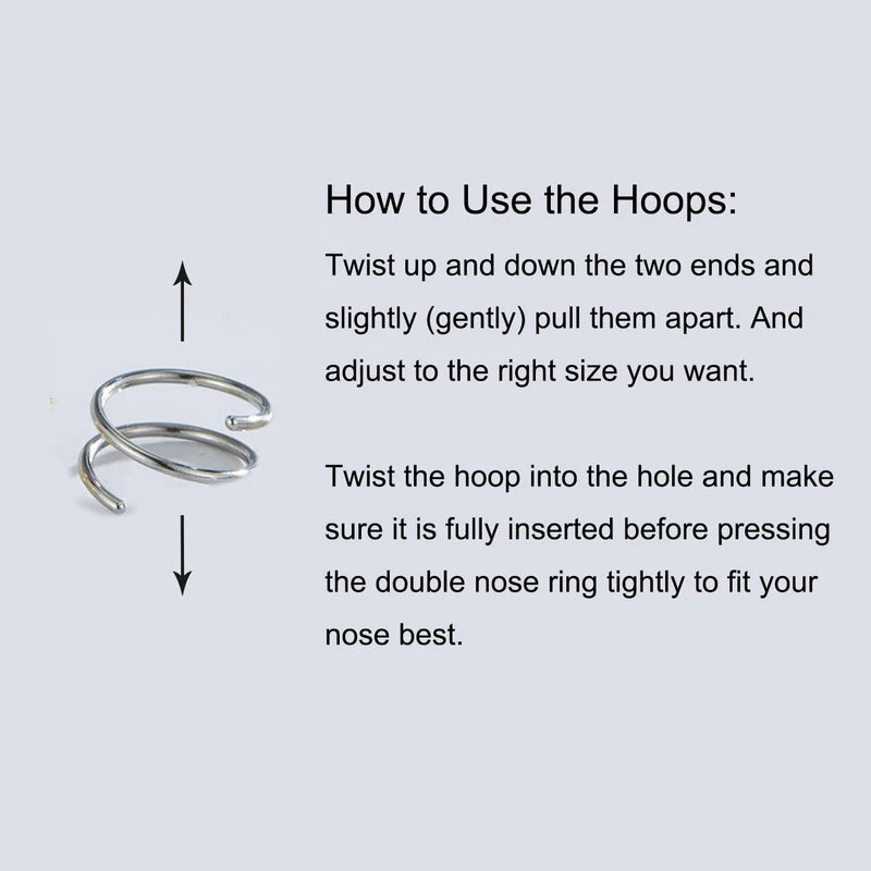 2pcs Double Nose Hoop Ring Twist Lip Cartilage Earrings for Men and Women