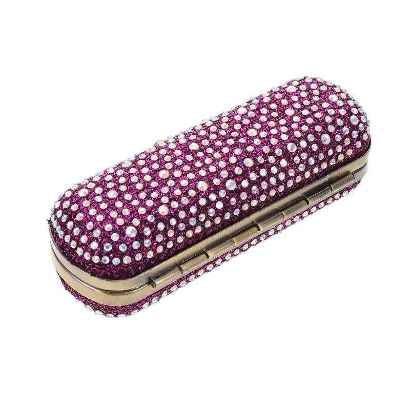 Rhinestone Lipstick Storage Case with Mirror Compact - Travel Makeup Organizer