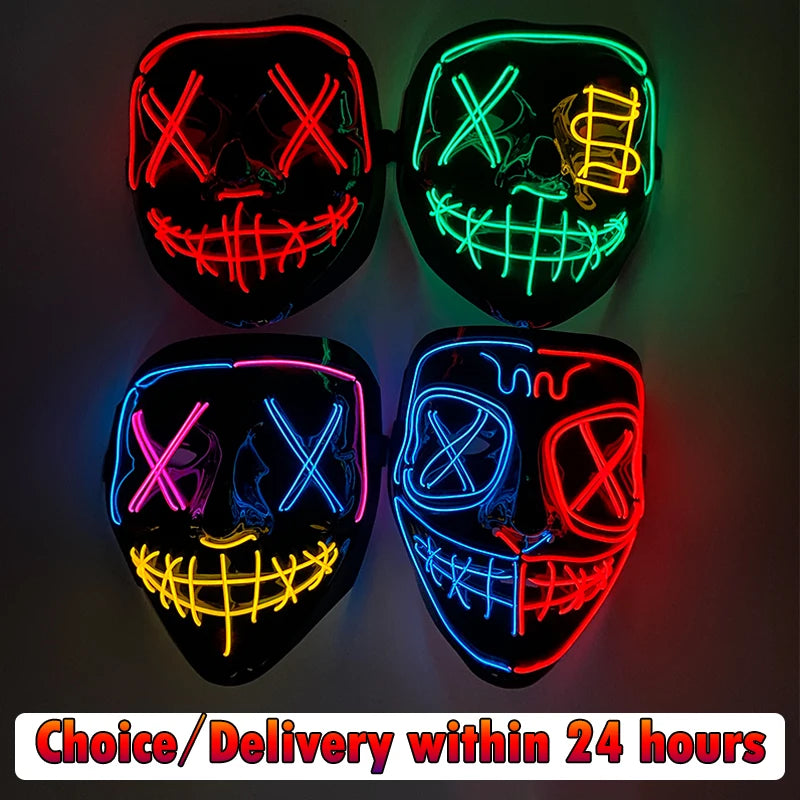 Wireless Neon LED Mask for Halloween Parties - Light Up, Glowing, Purge Mask