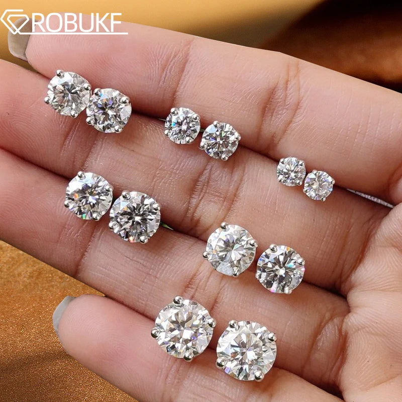 Moissanite Stud Earrings for Women Men 0.1-5ct D Color Round Diamond Jewelry
