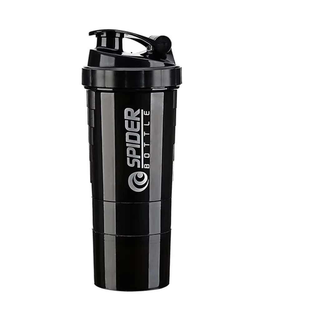 3-Layer Protein Shake Bottle with Water Bottle Function - Durable Plastic Mixing Cup for Fitness