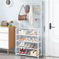 Multi-Tier Metal Storage Rack with 8 Hooks for Shoes Coats Hats Accessories