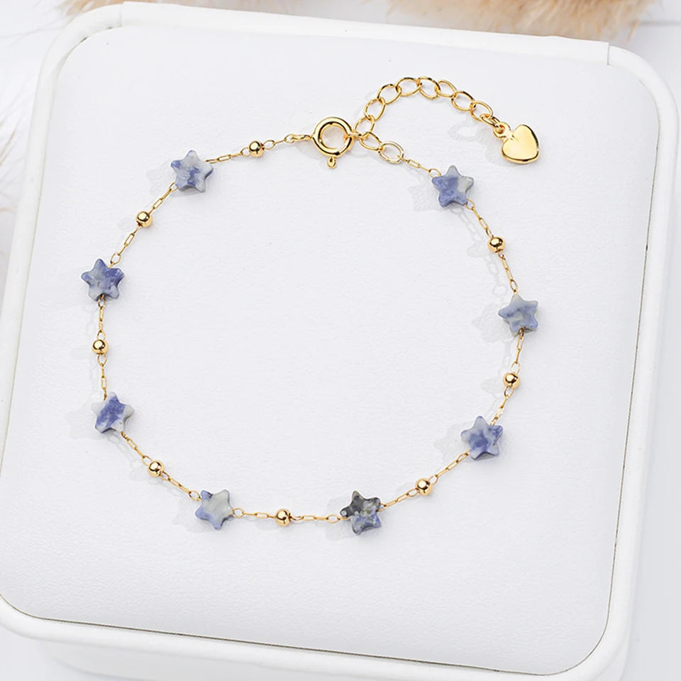 Natural Stone Bracelet for Women - Handcrafted Chain Bangle with Adjustable Size