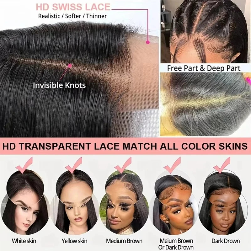 Human Hair Wigs Glueless 4x4 & 13x4 HD Transparent Lace Frontal Straight 16-42Inch