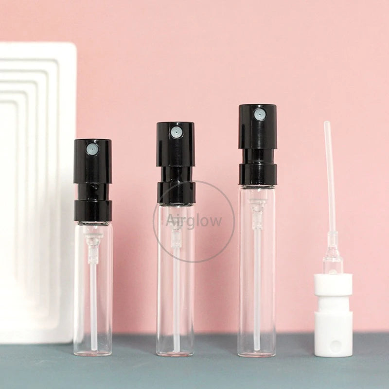 Mini Glass Perfume Spray Bottles Set - Travel Size Refillable Vials, Black & White