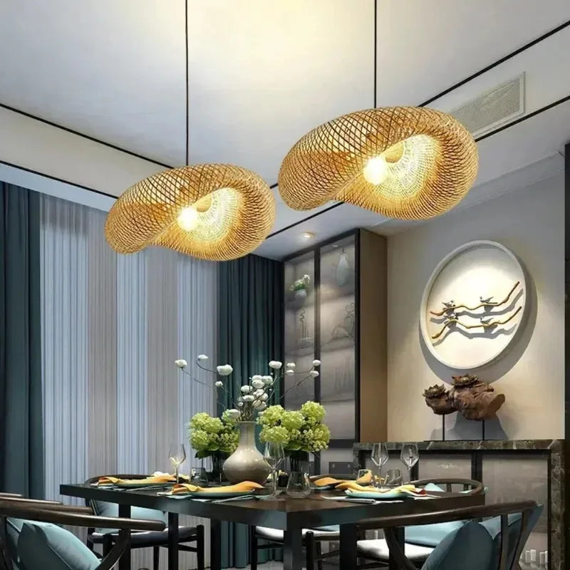 Vintage Bamboo Weaving LED Pendant Light for Home & Dining Rooms - Handcrafted Style