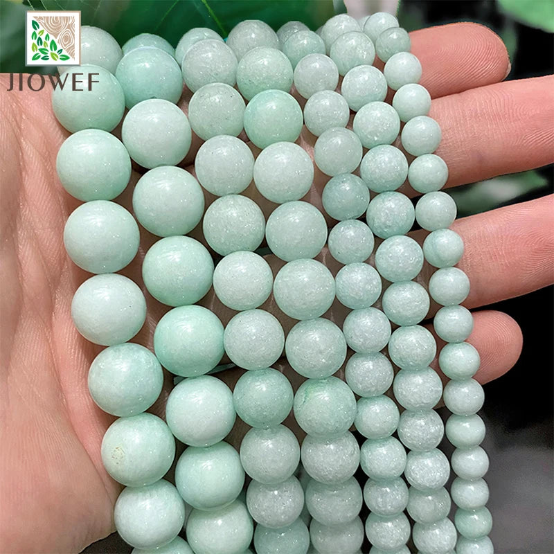 Light Green Chalcedony Beads for Jewelry Making - Natural Loose Round Stones