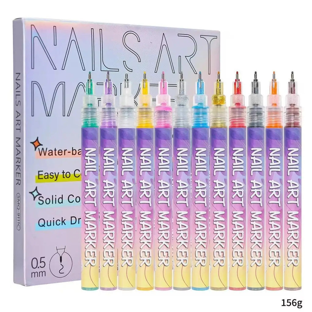 12-Color Nail Art Graffiti Pen Set Waterproof Acrylic Paint Markers for DIY Manicure