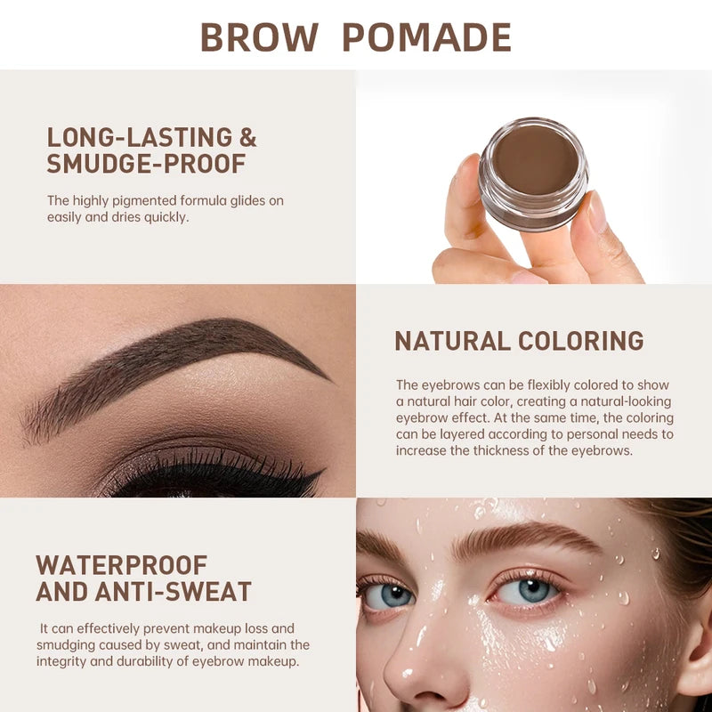 Waterproof Eyebrow Tint with Brush - Long-Lasting Natural Full-Pigment Brow Pomade