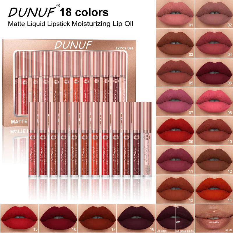 Liquid Lipstick Set 12 Colors Matte Velvet Lip Gloss Waterproof Moisturizing Lip Oil