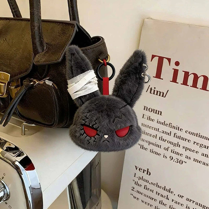 Halloween Gothic Bunny Plush Keychain - Cute Rabbit Bag Charm & Animal Pendant