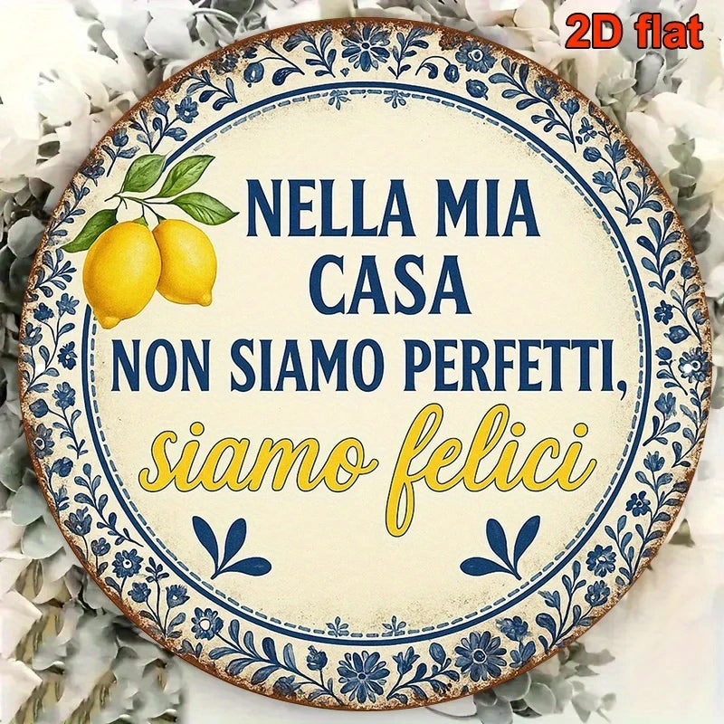 20cm Wooden Wall Decoration Disc with Italian Proverb - Rustic Farm Theme