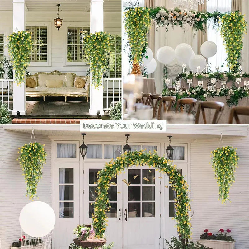 Artificial Hanging Vine Set - UV Resistant Plastic Greenery for Indoor & Outdoor Decor - 3 Pieces