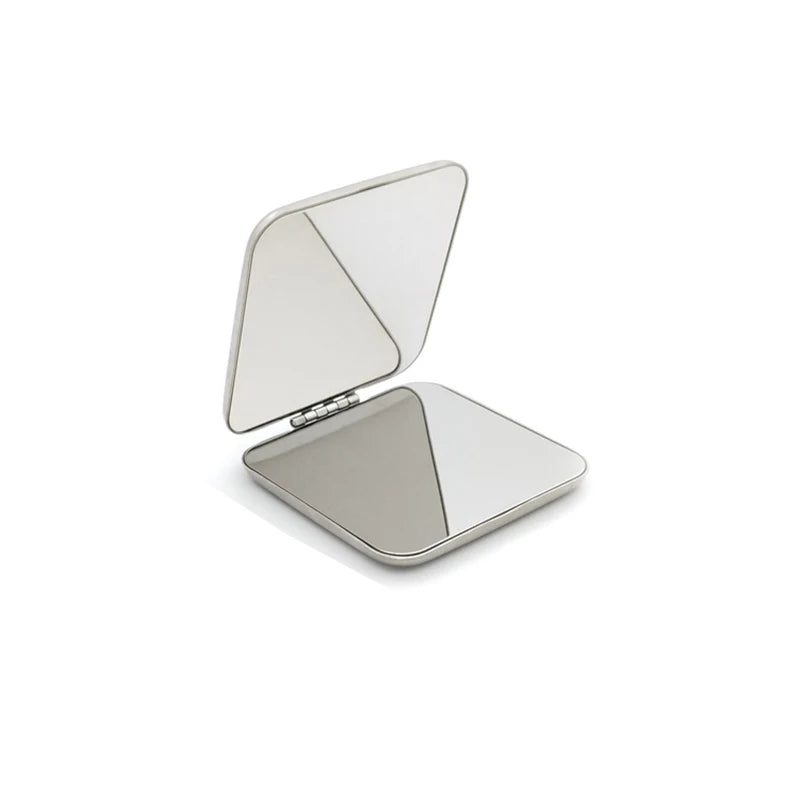 Portable Women Stainless Steel Pocket Makeup Mirror Small Folded Handheld Compact