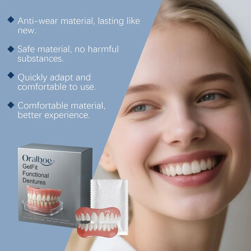 Full Set Silicone Dentures - Soft, Custom Fit, Temporary Broken Teeth Replacement