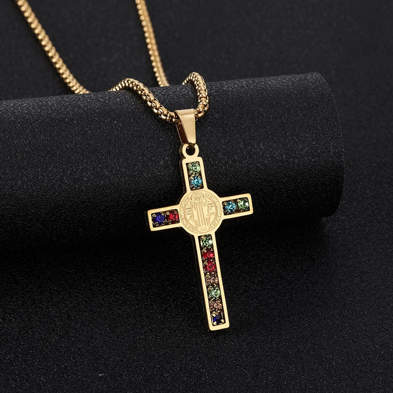 Catholic Jesus Cross Necklace Stainless Steel Pendant Saint Virgin Mary Jewelry
