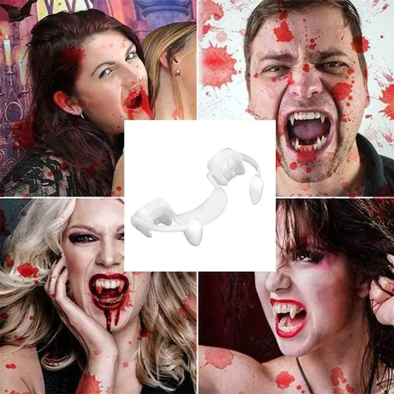 Halloween Vampire Teeth Dentures Fangs - White Plastic Cosplay Prop