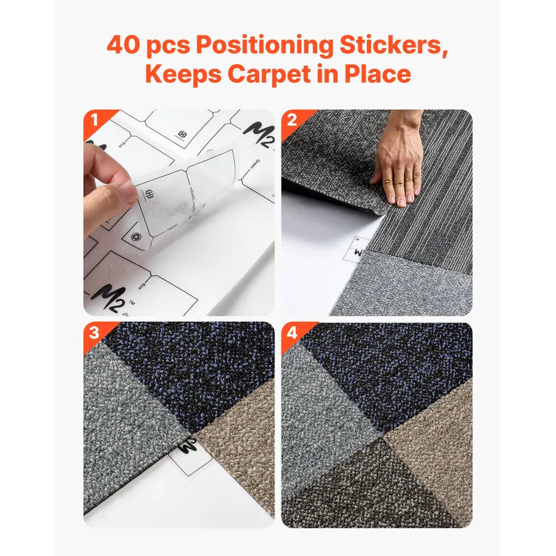 Reusable Carpet Tiles 20x20 Inch Set for Living Room & Bedroom Flooring