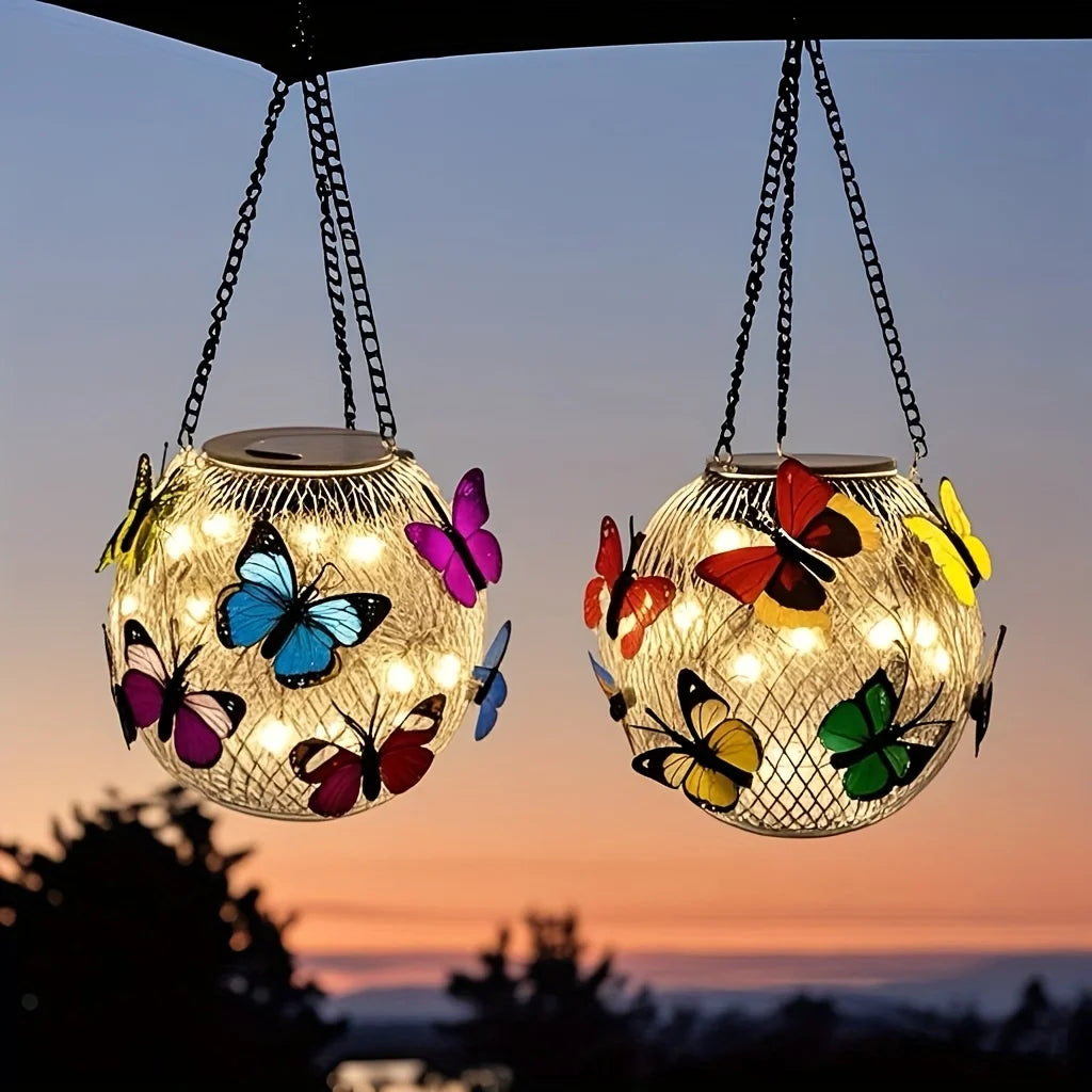Solar-Powered Butterfly Lanterns Outdoor Hanging Lights Yard Decor - 1/2pcs