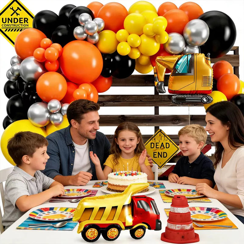 Construction Balloon Arch Kit for Birthdays and Events, Orange Black Yellow Latex Balloons