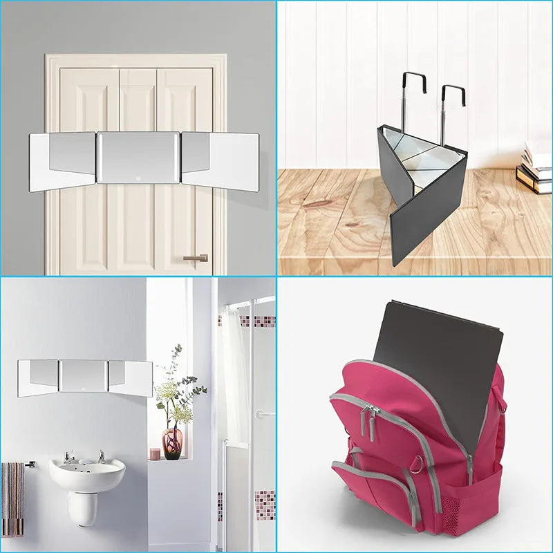 3-Way LED Trifold Mirror with Lighting for Haircut and Styling - 360° View