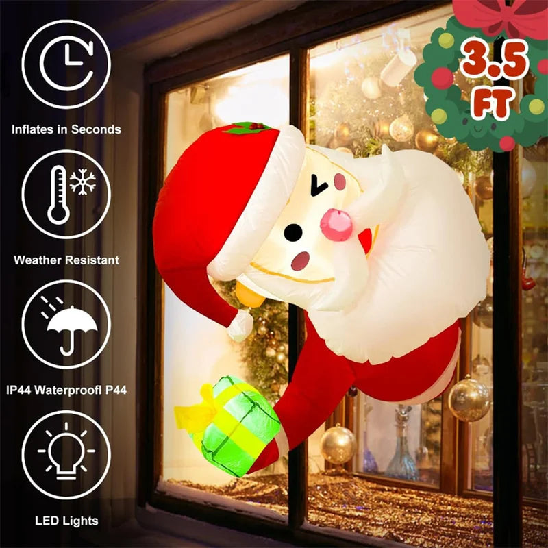 Christmas Inflatable Climbing Window Decor Santa Elf with LED Lights Indoor Holiday Prop