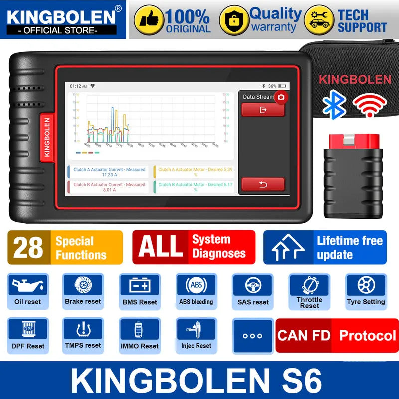 OBD2 Car Diagnostic Scanner with CAN FD Support, 28 Reset Functions, Auto VIN, Bluetooth, Lifetime Updates