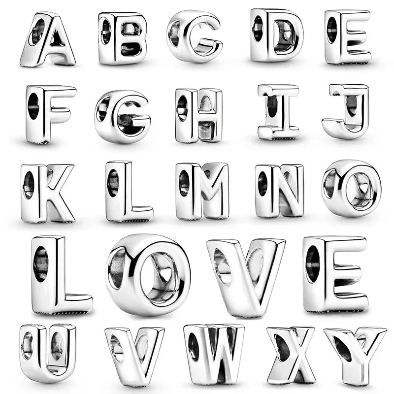 Silver 925 Alphabet Charm Beads for Jewelry Making - A-Z Letter Charms for Bracelets & DIY Accessories